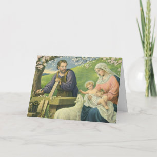 Josefs Werkstatt mit Maria und dem Baby Jesus Karte