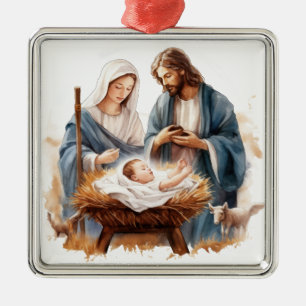 JOSEPH MARY BABY JESUS CHRISTMAS RELIGIOUS ORNAMENT AUS METALL