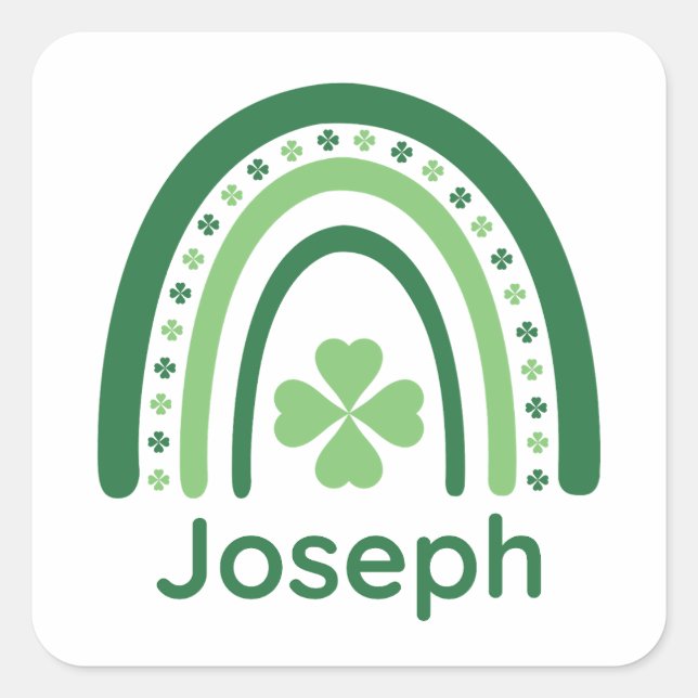 Joseph Name Clover Boho Rainbow Quadratischer Aufkleber (Vorderseite)