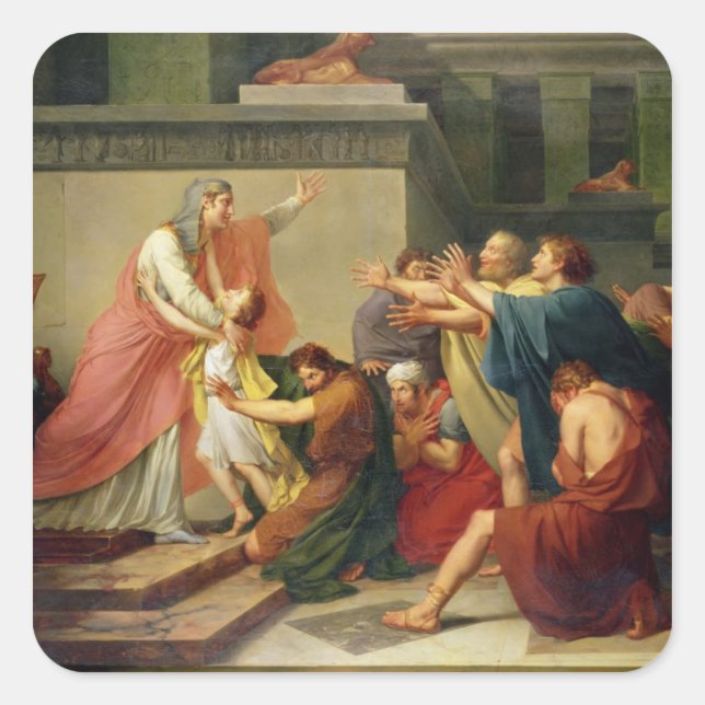 Joseph von seinen Brüdern anerkannt Quadratischer Aufkleber (Vorderseite)