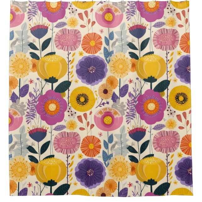 Josephine Lila und gelbe Moderne Blume Duschvorhang (Vorderseite)