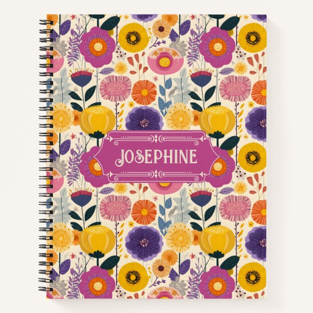 Josephine Lila und gelbe Moderne Blume Notizbuch (Vorderseite)