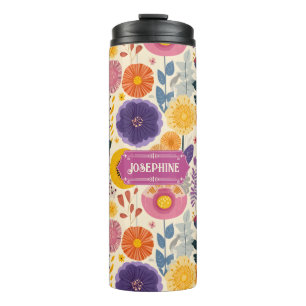 Josephine Lila und gelbe Moderne Blume Thermosbecher