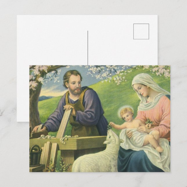 Joseph's Workshop mit Mary und Baby Jesus Postkarte (Vorne/Hinten)