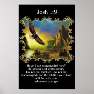 Josh 1:9 mit einem Adler, der über die Landschaft Poster