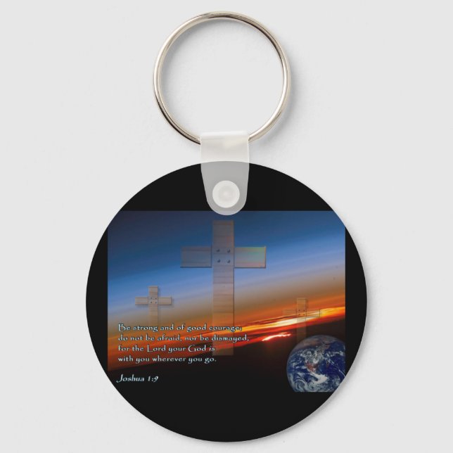 Joshua 1:9 Sunset Crosses Schlüsselanhänger (Vorderseite)