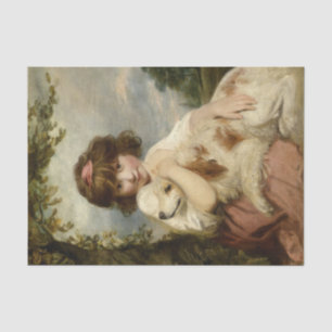 Joshua Reynolds Girl and Dog Antique Vintag Seidenpapier