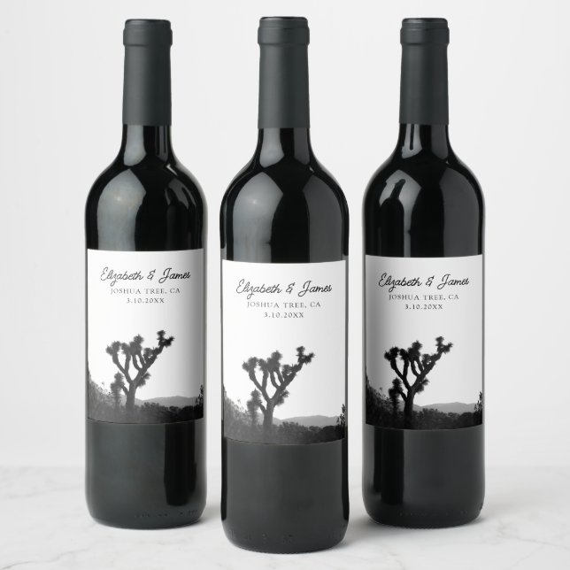 Joshua Tree Gastgeschenk Hochzeit Black & White Weinetikett (Flaschen)