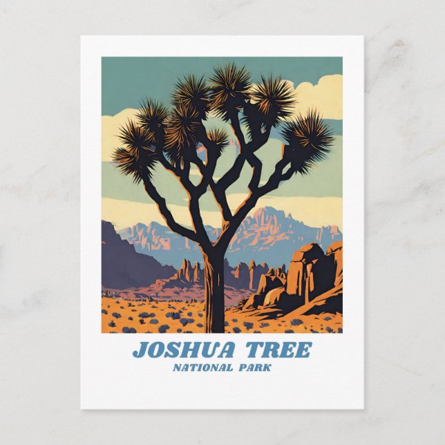 Joshua Tree National Park Illustration Retro Sceni Postkarte (Vorderseite)