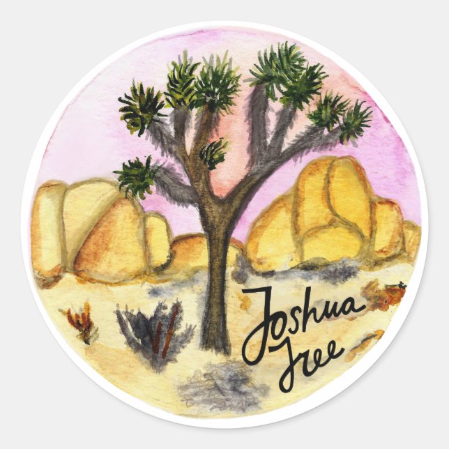 Joshua Tree Nationalpark Aquarell Runder Aufkleber (Vorderseite)