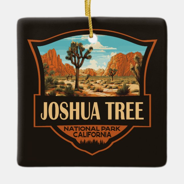 Joshua Tree Nationalpark Illustration Retro Keramikornament (Vorderseite)