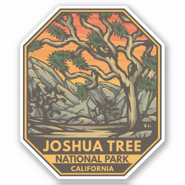 Joshua Tree Nationalpark Sunset Retro Emblem Aufkleber (Vorderseite)