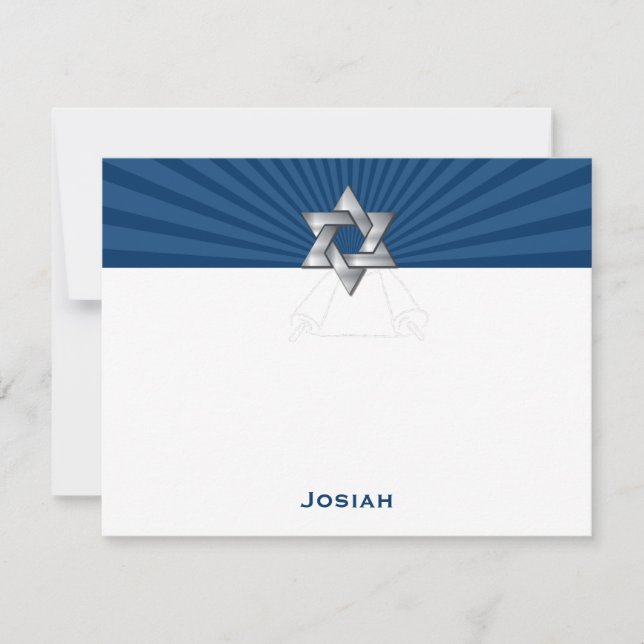 Josiah Silver Jewish Star Bar Mitzvah Vielen Dank Mitteilungskarte (Vorderseite)