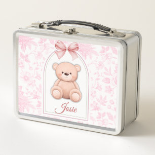 Josie Benutzerdefiniertes rosa Teddy-Bär-Kinderz Metall Brotdose