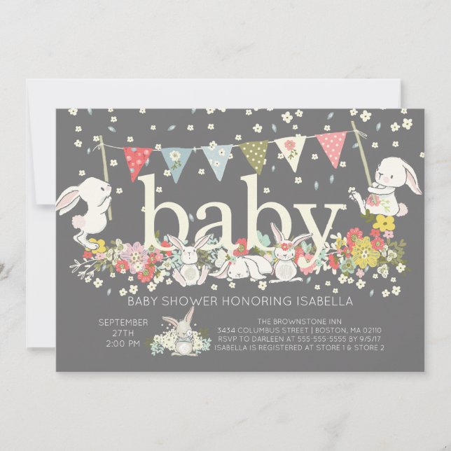 Jote Bunny Genre Neutre Baby shower Invitation (Devant)