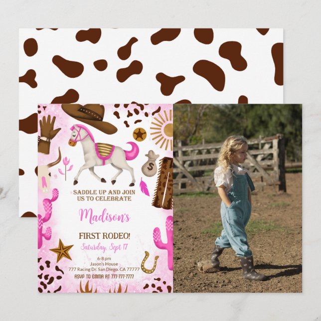 Jote Cowgirl Anniversaire Photo Invitation (Devant / Derrière)