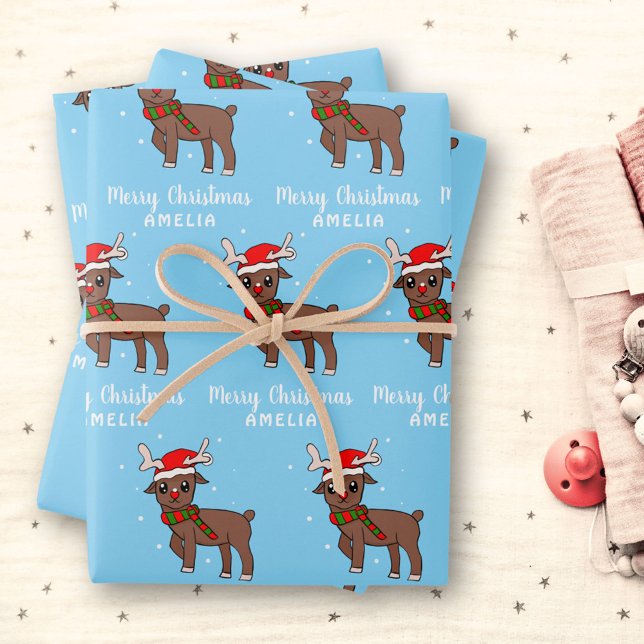 Jote Deer avec Santa Hat Kids Papier d'enveloppeme (Créateur téléchargé)
