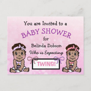 Jote Ethnic Twin Girls Baby Shower Invitations