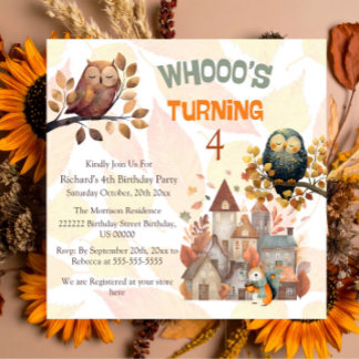 Jote Fall Owl/Squirrel Boy Invitation Anniversaire