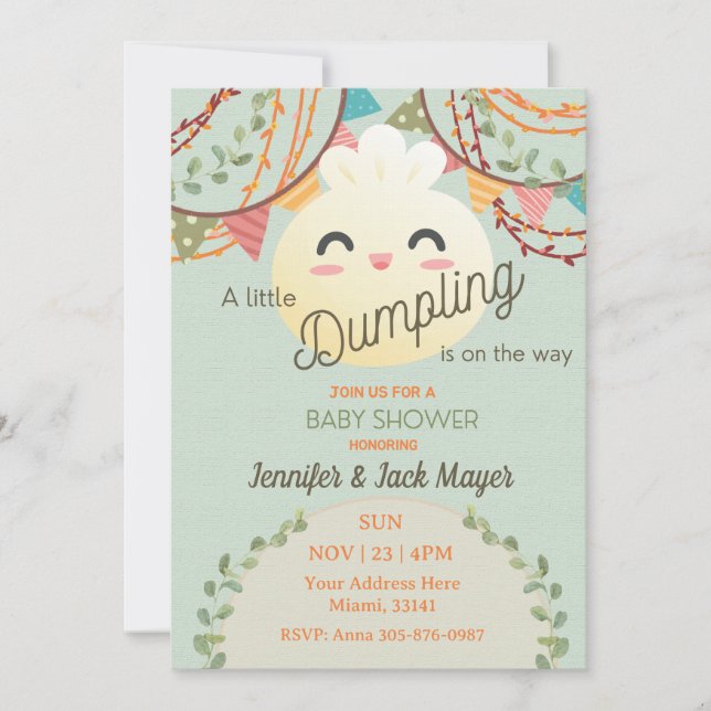 Jote Green Petite Dumpling Baby shower Invitation (Devant)