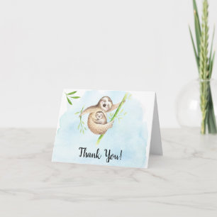 Jote Sloth Animaux Baby shower Merci Note