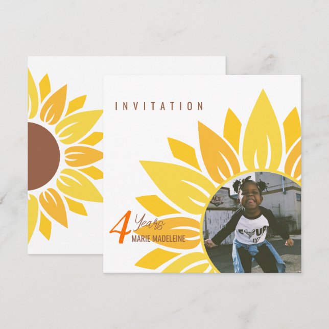 Jote Sunflower Enfants Invitation Anniversaire (Devant / Derrière)