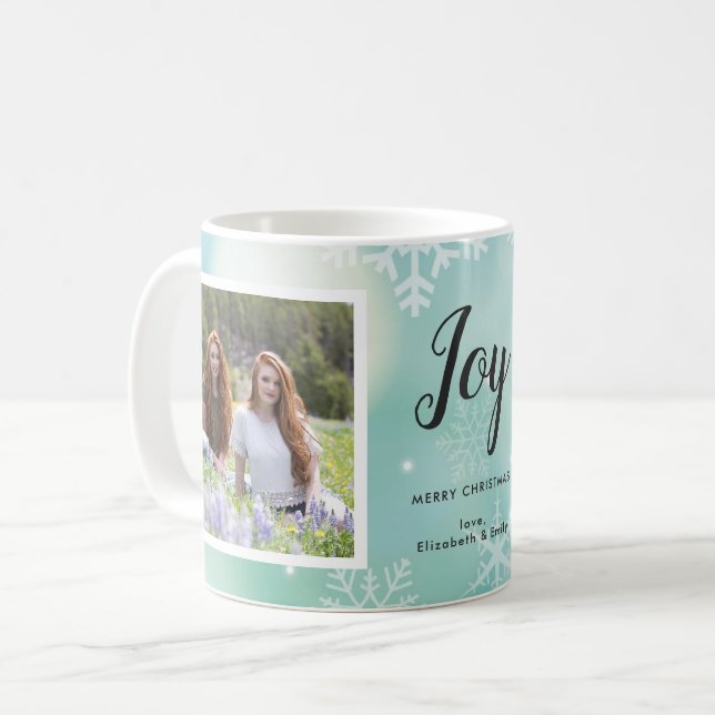 Joto 2 Foto Aquamarin und Snowflake Weihnachtsfeie Kaffeetasse (Vorderseite Links)