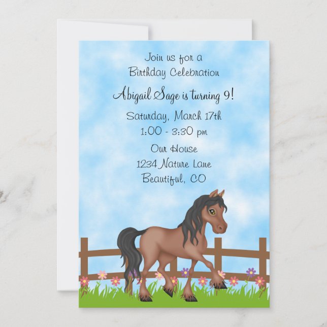 Joty Bay Horse and Flowers Anniversaire Invitation (Devant)