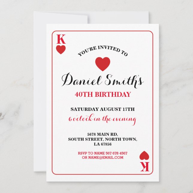 Jouer Carte Anniversaire Vegas Invitation Coeurs (Devant)
