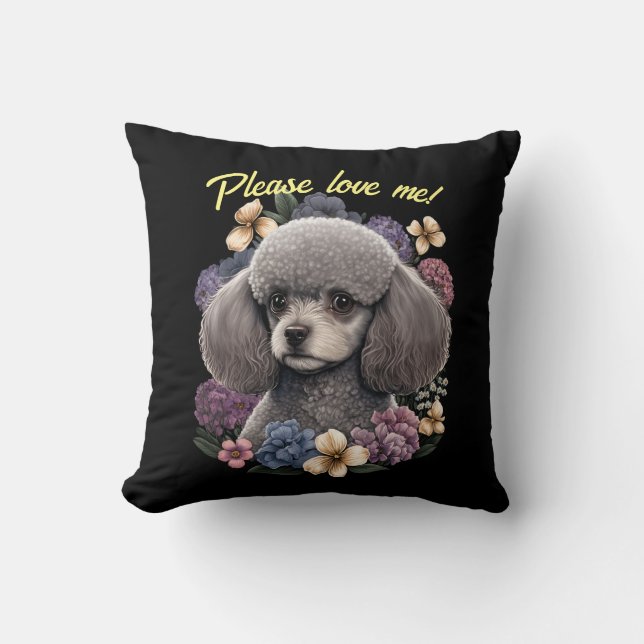 Jouet gris Poodle Jeu Oreiller et texte personnali (Recto)