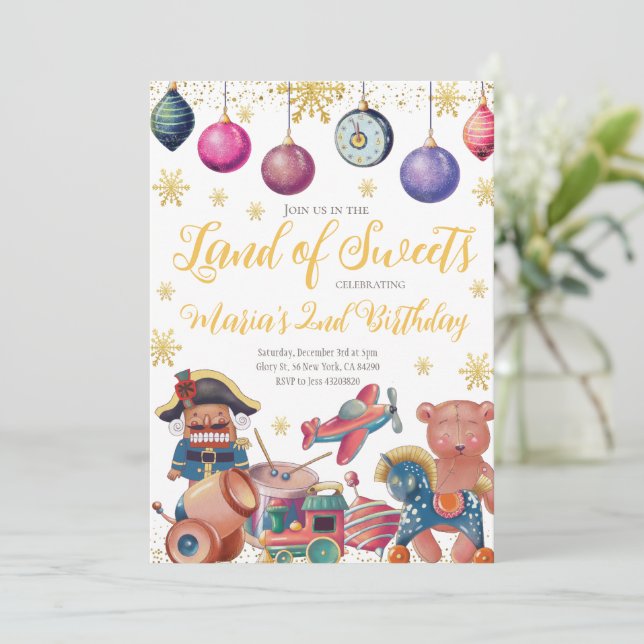 Jouets à craquelins d'or Invitation d'anniversaire (Debout devant)