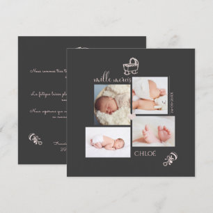 Jouets Rose Pâle Remerciement Naissance Fille-Kart Einladung