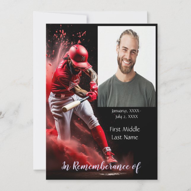 Joueur de baseball Invitation Memorial Service (Devant)