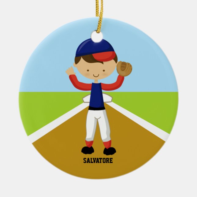 Joueur de baseball mignon en ornement rouge et (Devant)