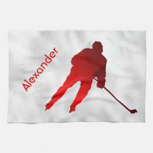 Joueur de serviettes de raie rouge de hockey sur g