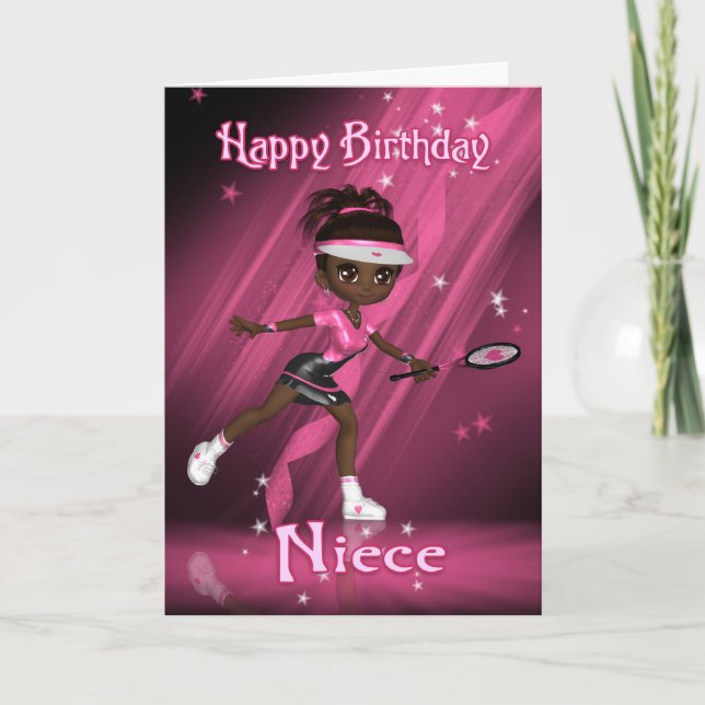 Joueur de tennis de carte d'anniversaire nièce - A (Devant)
