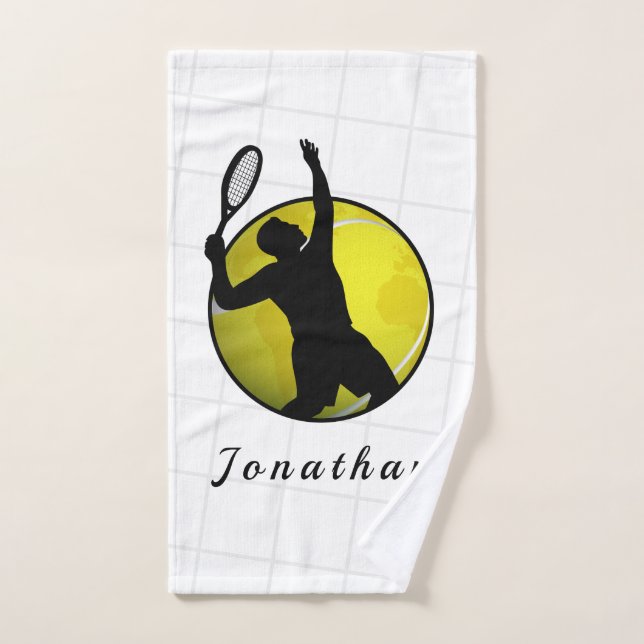 Joueur de tennis Silhouette Servant Ajouter Son No (Serviette à main)