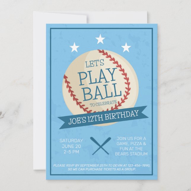 Jouons au Ball Blue Baseball Invitation d'annivers (Devant)