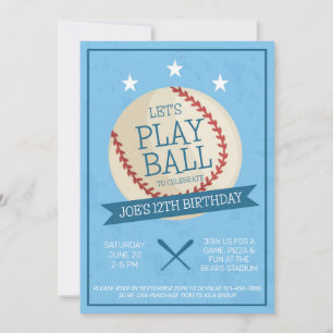Jouons au Ball Blue Baseball Invitation d'annivers