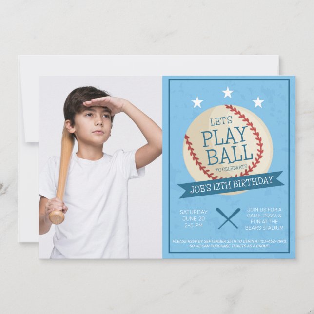 Jouons au baseball Anniversaire Photo Invitation (Devant)