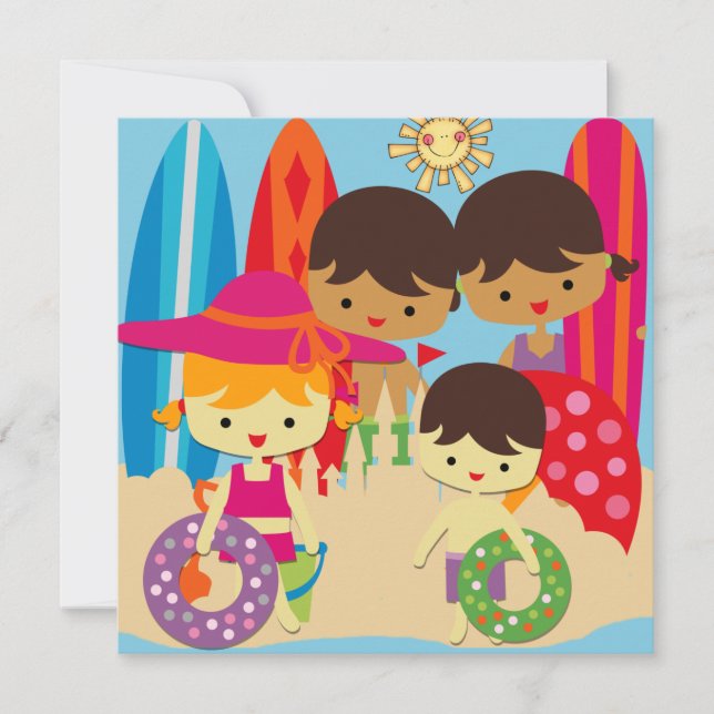 Jour à la plage Nage Anniversaire Invitations (Devant)
