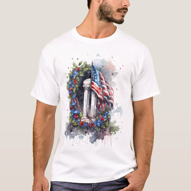 Jour commémoratif American Flag & Wreath T-Shirt (Devant)