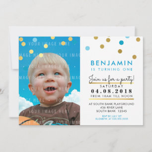 Jour d'anniversaire CUTE INVITATION bleu faux or s