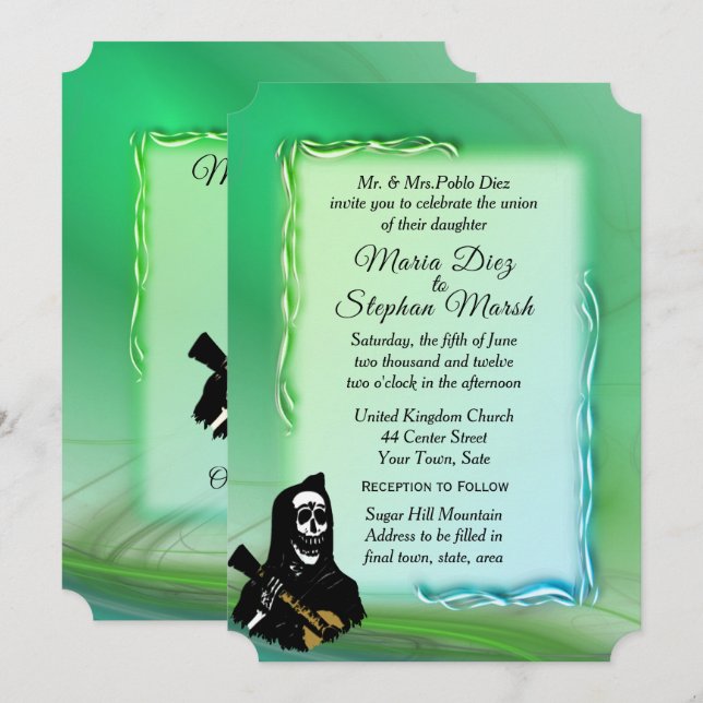Jour de la Faire-part de mariage verte morte (Devant / Derrière)