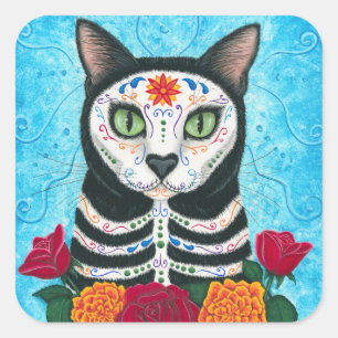 Jour de la mort Chat Sticker d'art crâne sucre cha