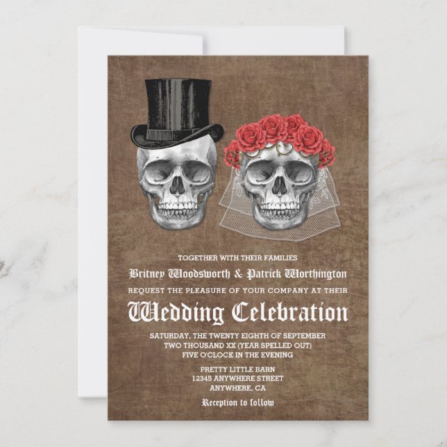 Jour de la mort crâne Couple invitation mariage (Devant)