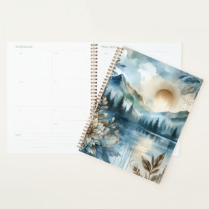 Jour de la pluie Aquarelle Mountain Lake Boho rust