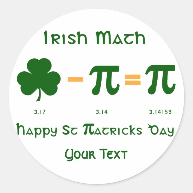 Jour de la Saint Patrick & Pi Day Sticker Étiquett (Devant)