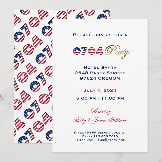 Jour de l'Indépendance 4 juillet Fête Invitation U (Devant / Derrière)