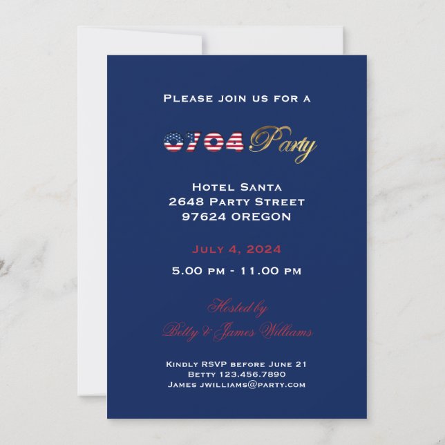 Jour de l'Indépendance 4 juillet Fête Invitation U (Dos)